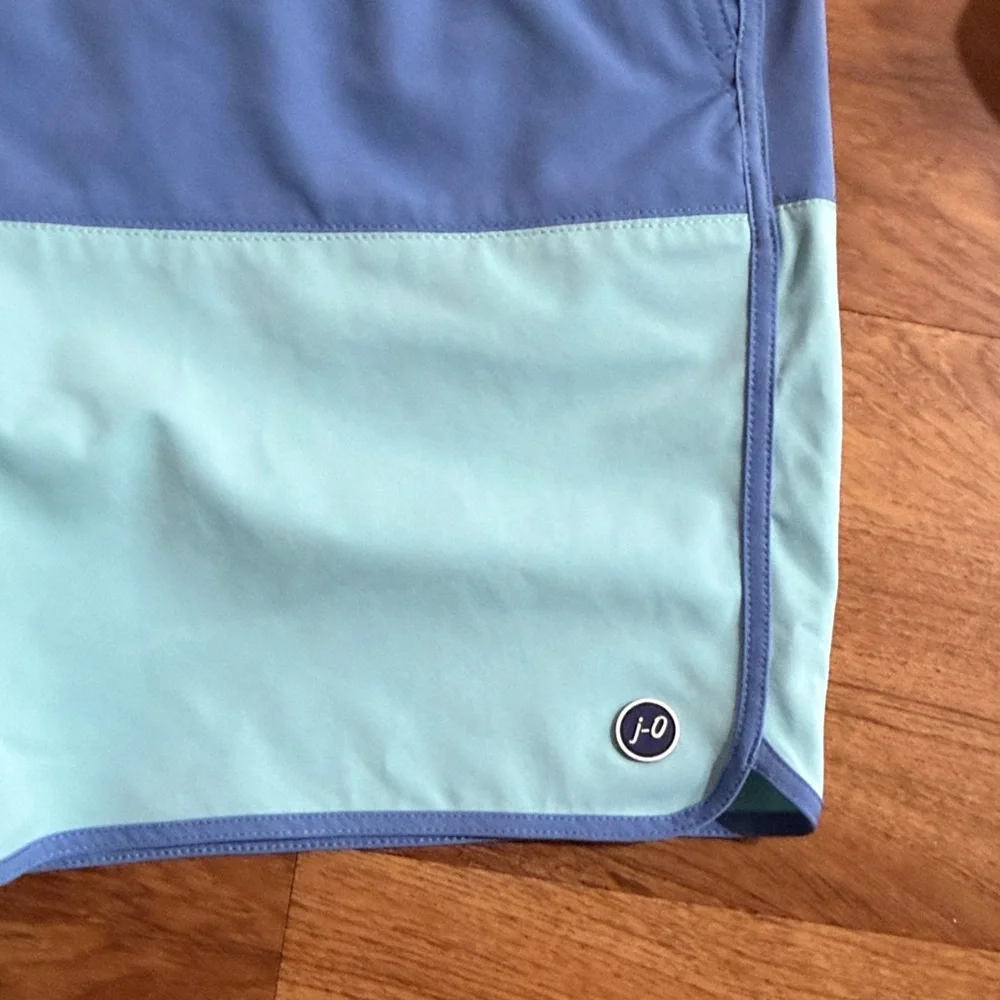 Johnnie-O Tully Monsoon Boys Sz 16 Color‎ Block Teal Lined Swim Trunks Waist Tie